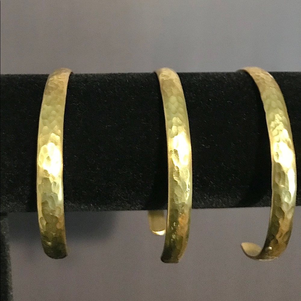 Raw Brass Hammered Cuff 3 in set
